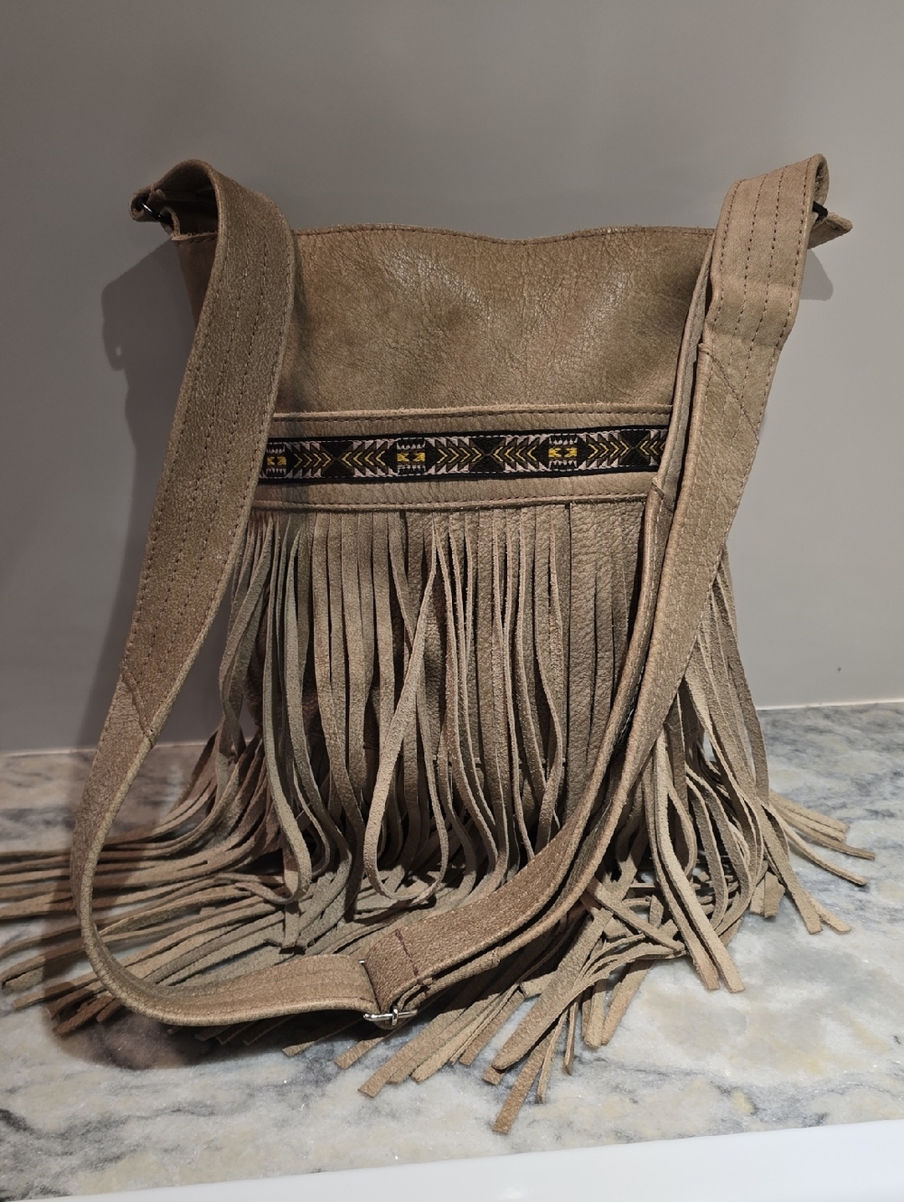Fringe Crossbody Bag in Taupe - Soft Suede Shoulder Bag